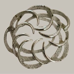 Sarah Coventry Large Swirl Brooch, Bright Silver, Elegant Round Swirls.